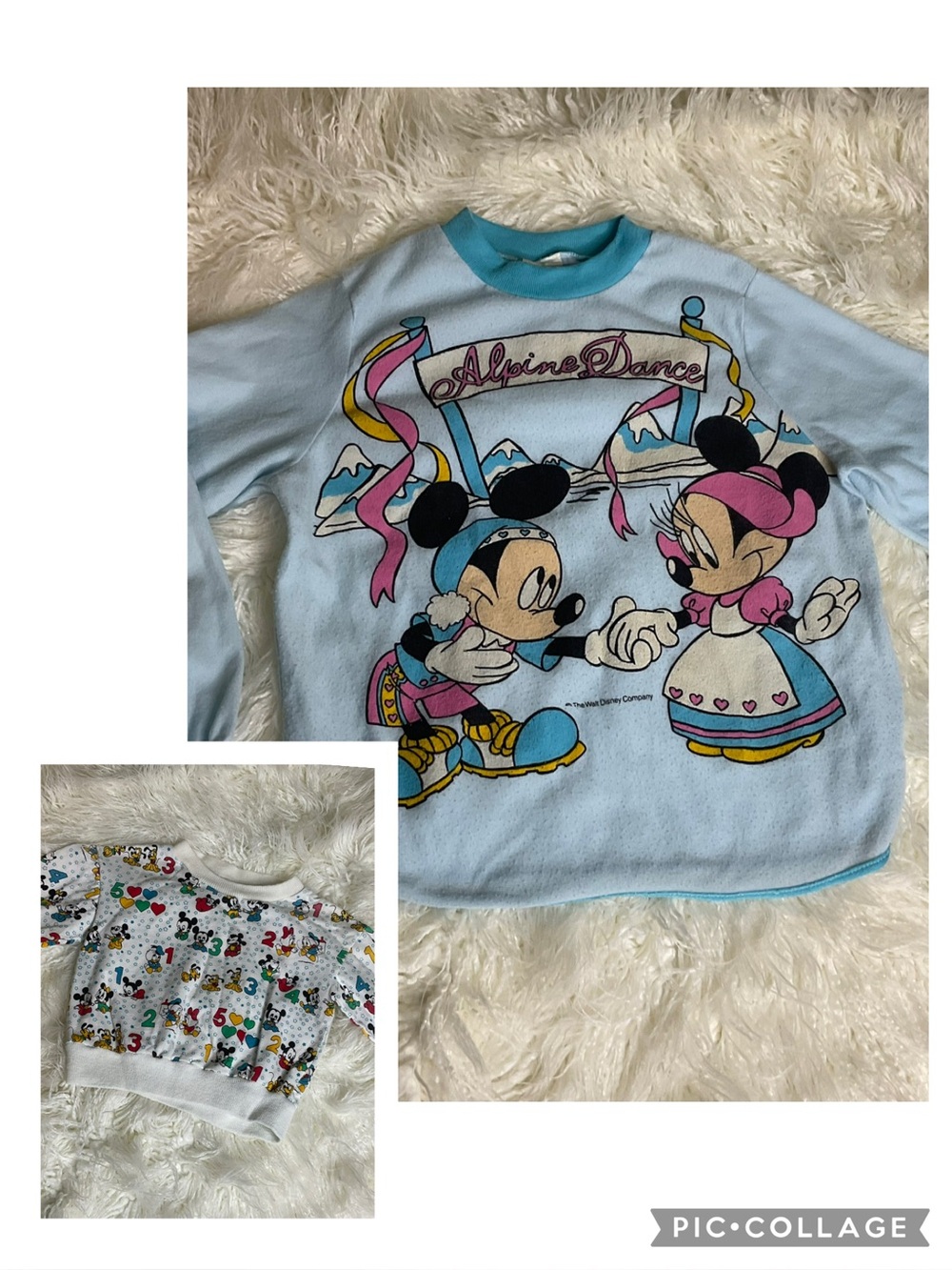 Two Vintage 80s Disney Mickey Sweatshirt PJ Top Bundle Girls Size 10 Minnie